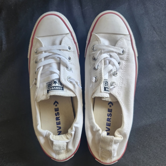 Converse White Canvas Sneakers with Red Trim - Picture 2 of 6